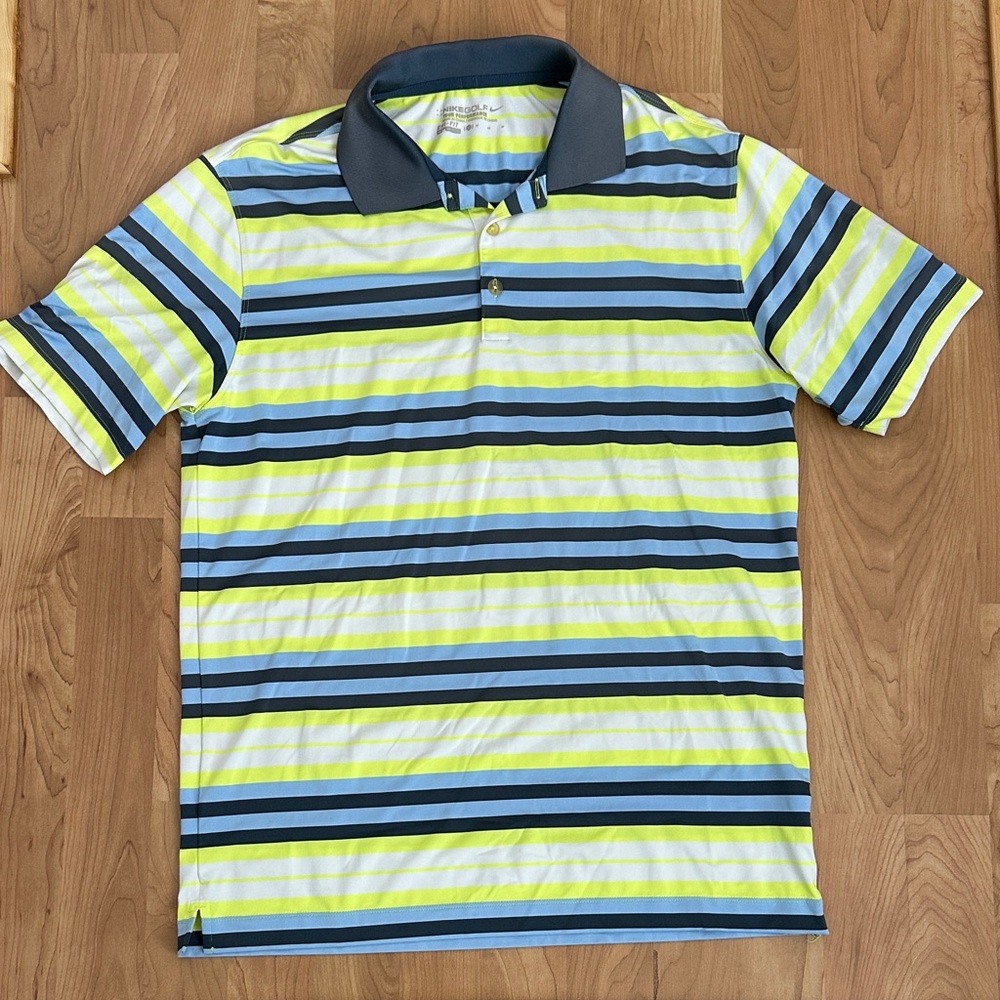 Nike Golf Shirt with Blue and Yellow Stripes
